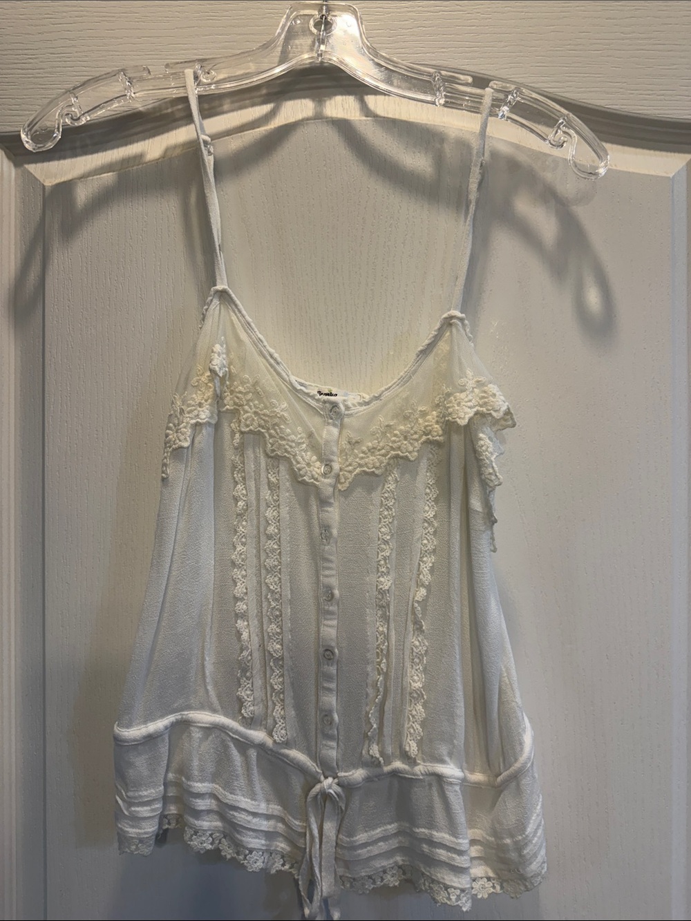 Papaya Ivory Lace-Trim Camisole Button-Front Chemise